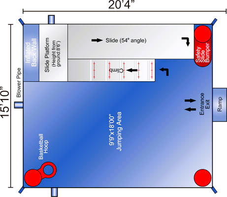 Customers in Illinois need bounce house dimensions for rentals.